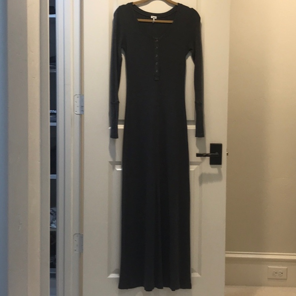 SPLENDID GRAY HENLEY WAFFLE KNIT DRESS - MEDIUM